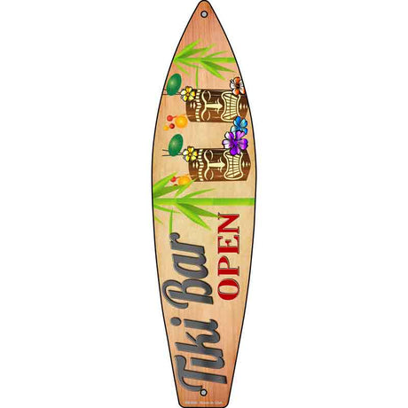 Tiki Bar Open Novelty Metal Surfboard Sign 17" x 4.5" (SB)