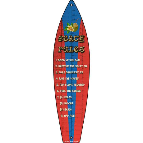 Beach Rules Novelty Metal Surfboard Sign SB-097 17" x 4.5" (SB)