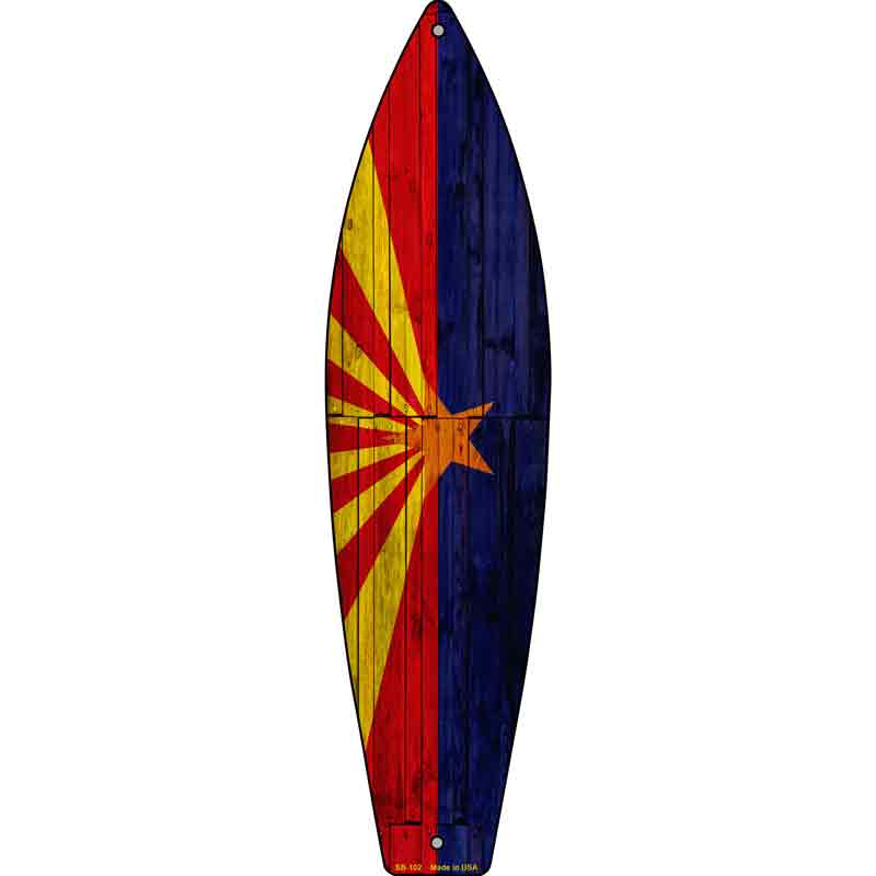 Arizona State Flag Novelty Metal Surfboard Sign 17" x 4.5" (SB)