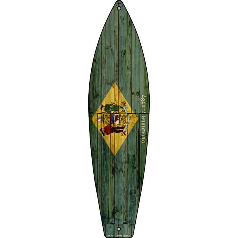 Delaware State Flag Novelty Metal Surfboard Sign 17" x 4.5" (SB)