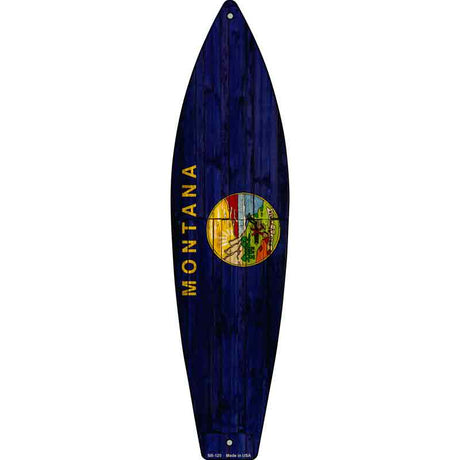 Montana State Flag Novelty Metal Surfboard Sign 17" x 4.5" (SB)