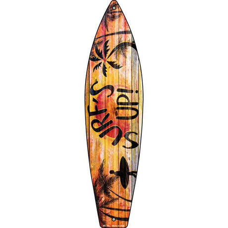 Surfs Up With Surfer Novelty Metal Surfboard Sign 17" x 4.5" (SB)