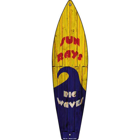 Sun Rays Big Waves Novelty Metal Surfboard Sign 17" x 4.5" (SB)