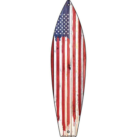 Painted American Flag Novelty Metal Surfboard Sign 17" x 4.5" (SB)