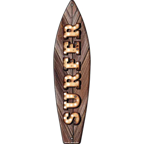 Surfer Bulb Lettering Novelty Metal Surfboard Sign 17" x 4.5" (SB)