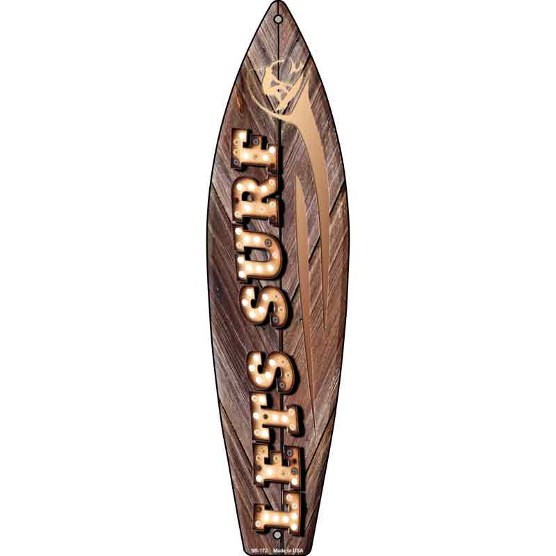 Lets Surf Bulb Lettering Novelty Metal Surfboard Sign 17" x 4.5" (SB)