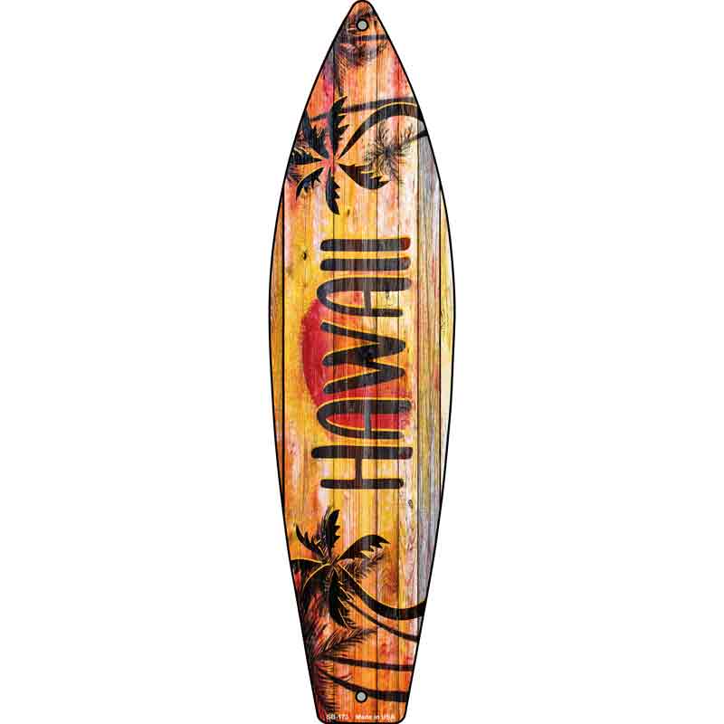 Hawaii Sunset Novelty Metal Surfboard Sign 17" x 4.5" (SB)