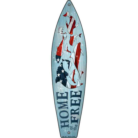 Home of the Free Novelty Metal Surfboard Sign 17" x 4.5" (SB)