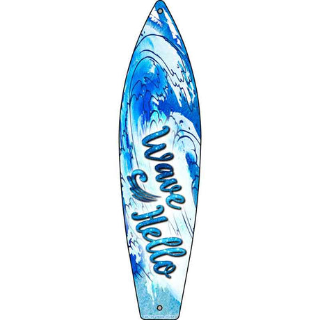 Wave Hello Novelty Metal Surfboard Sign 17" x 4.5" (SB)