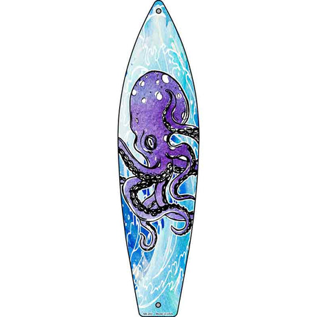 Octopus on a Wave Novelty Metal Surfboard Sign 17" x 4.5" (SB)