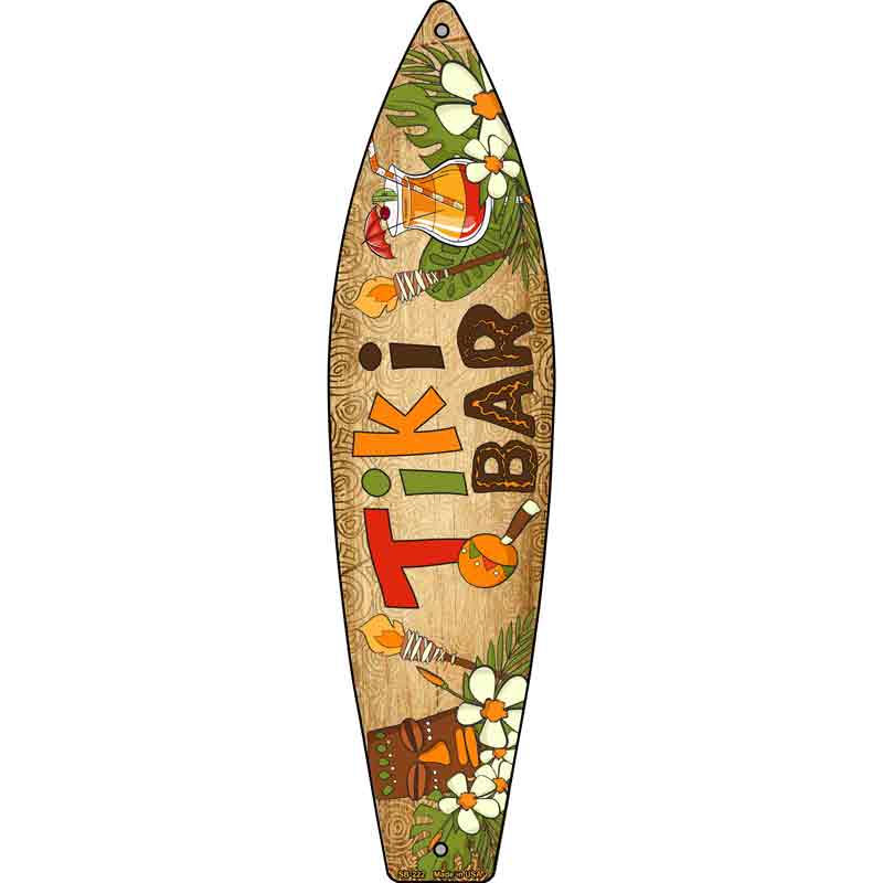 Tiki Bar With Torches Novelty Metal Surfboard Sign 17" x 4.5" (SB)