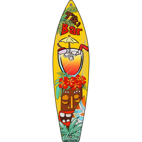 Tiki Bar With Drink Novelty Metal Surfboard Sign 17" x 4.5" (SB)