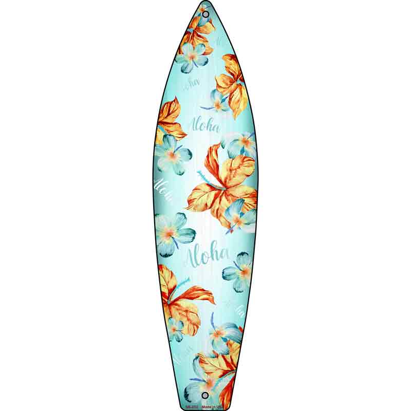 Aloha With Hibiscus Flowers Novelty Metal Surfboard Sign 17" x 4.5" (SB)