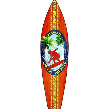 Hawaii Surfing Paradise Novelty Metal Surfboard Sign 17" x 4.5" (SB)