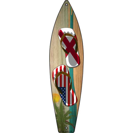 Alabama Flag and US Flag Flip Flop Novelty Metal Surfboard Sign 17" x 4.5" (SB)