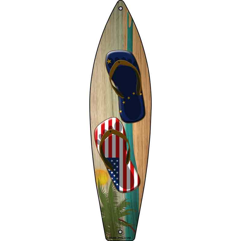 Alaska Flag and US Flag Flip Flop Novelty Metal Surfboard Sign 17" x 4.5" (SB)