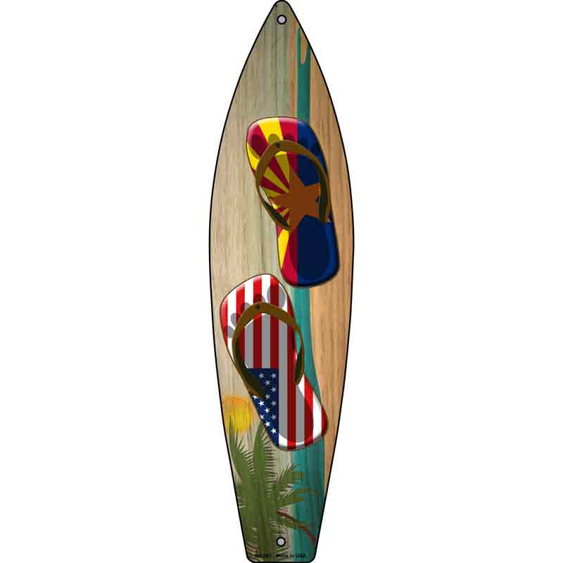 Arizona Flag and US Flag Flip Flop Novelty Metal Surfboard Sign 17" x 4.5" (SB)