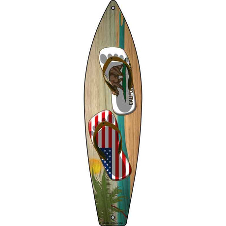 California Flag and US Flag Flip Flop Novelty Metal Surfboard Sign 17" x 4.5" (SB)