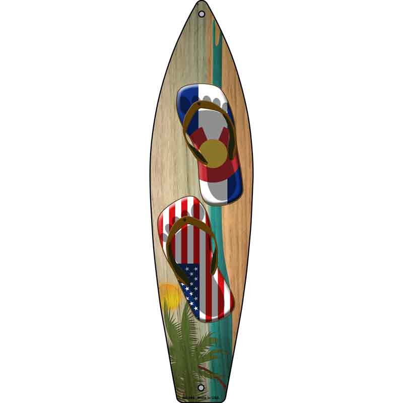 Colorado Flag and US Flag Flip Flop Novelty Metal Surfboard Sign 17" x 4.5" (SB)