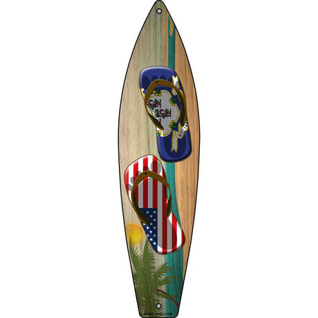 Connecticut Flag and US Flag Flip Flop Novelty Metal Surfboard Sign 17" x 4.5" (SB)