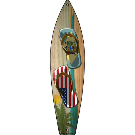 Delaware Flag and US Flag Flip Flop Novelty Metal Surfboard Sign 17" x 4.5" (SB)