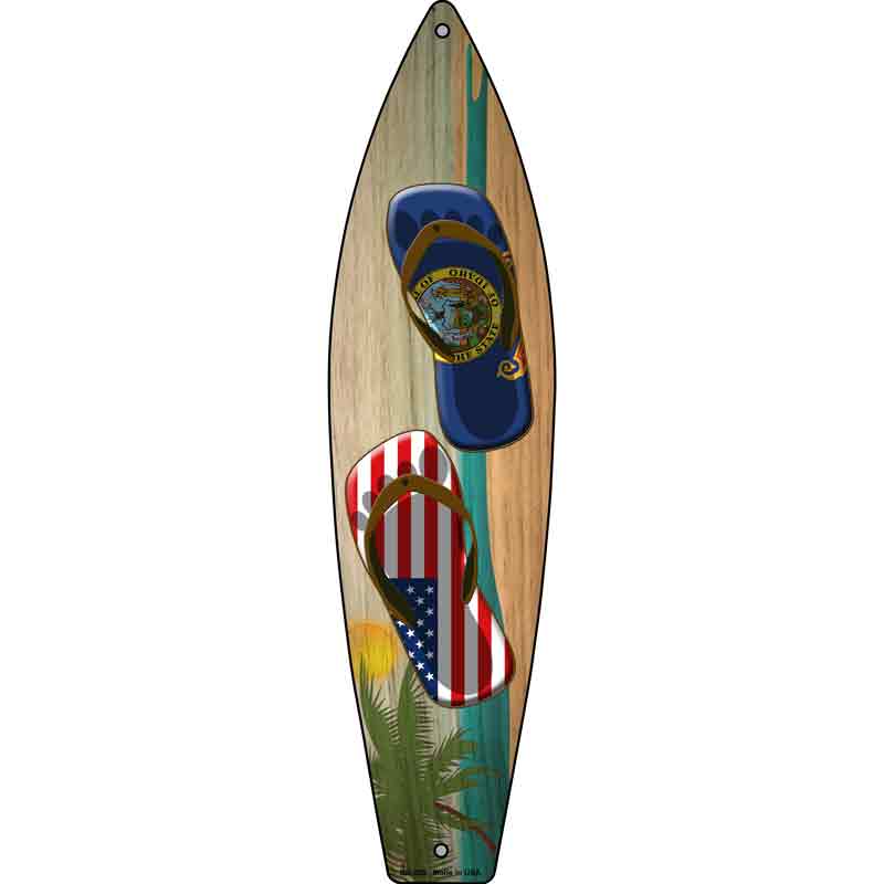 Idaho Flag and US Flag Flip Flop Novelty Metal Surfboard Sign 17" x 4.5" (SB)