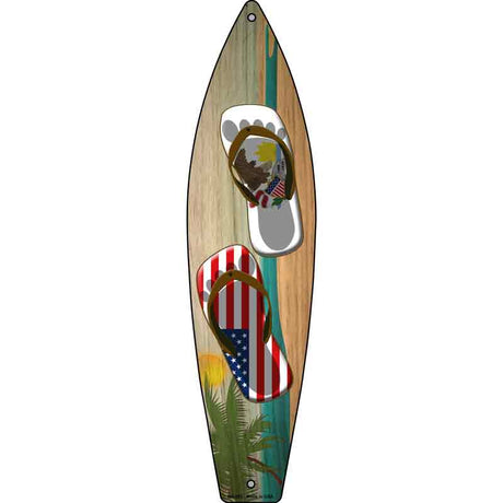 Illinois Flag and US Flag Flip Flop Novelty Metal Surfboard Sign 17" x 4.5" (SB)