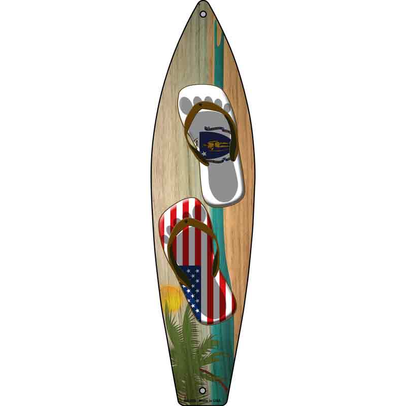 Massachusetts Flag and US Flag Flip Flop Novelty Metal Surfboard Sign 17" x 4.5" (SB)