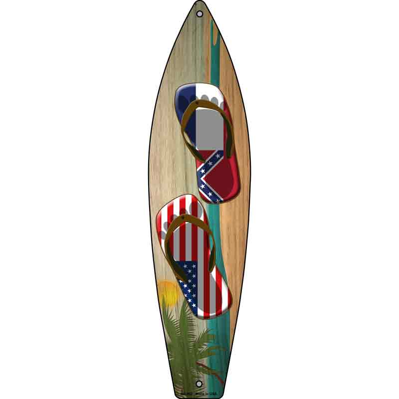 Mississippi Flag and US Flag Flip Flop Novelty Metal Surfboard Sign 17" x 4.5" (SB)