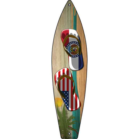 Missouri Flag and US Flag Flip Flop Novelty Metal Surfboard Sign 17" x 4.5" (SB)