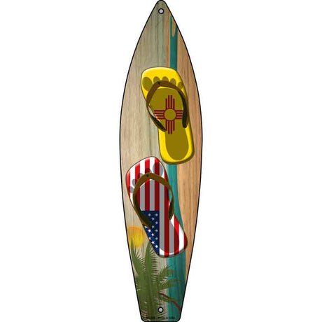 New Mexico Flag and US Flag Flip Flop Novelty Metal Surfboard Sign 17" x 4.5" (SB)