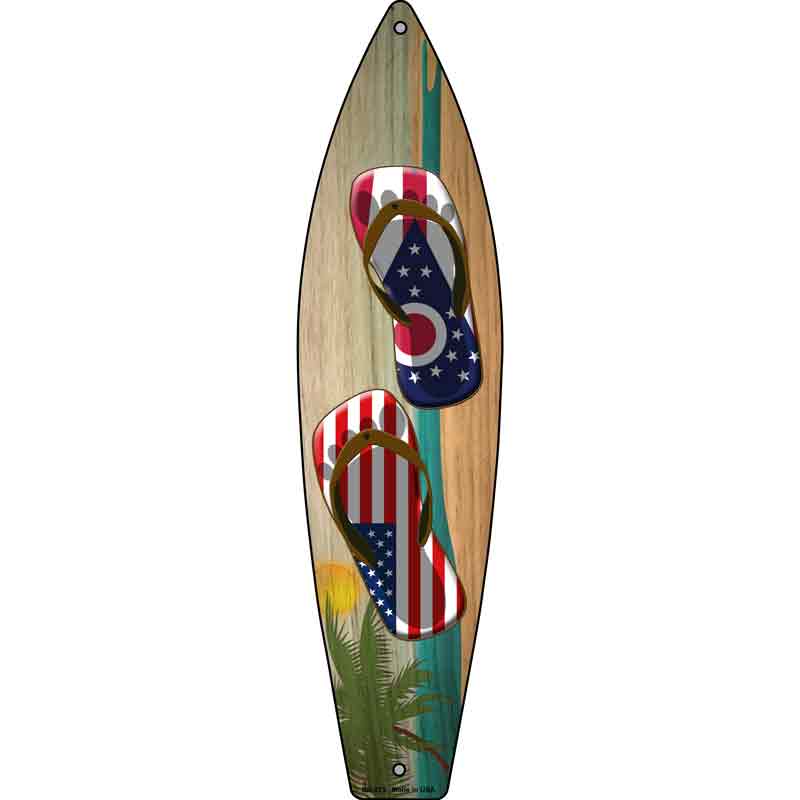 Ohio Flag and US Flag Flip Flop Novelty Metal Surfboard Sign 17" x 4.5" (SB)