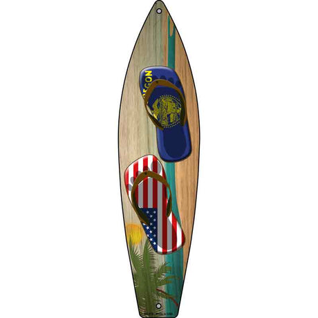 Oregon Flag and US Flag Flip Flop Novelty Metal Surfboard Sign 17" x 4.5" (SB)