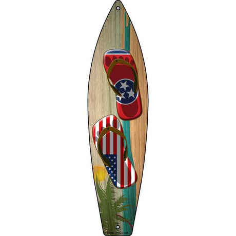 Tennessee Flag and US Flag Flip Flop Novelty Metal Surfboard Sign 17" x 4.5" (SB)