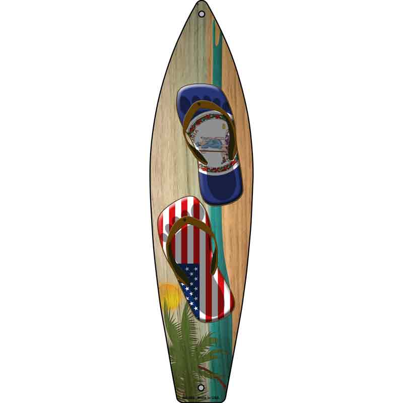 Virginia Flag and US Flag Flip Flop Novelty Metal Surfboard Sign 17" x 4.5" (SB)