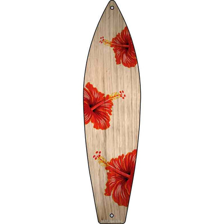 Red Hawaiian Flowers Novelty Metal Surfboard Sign 17" x 4.5" (SB)