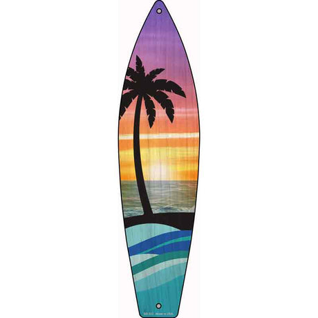 Palm Trees Sunset Novelty Metal Surfboard Sign 17" x 4.5" (SB)