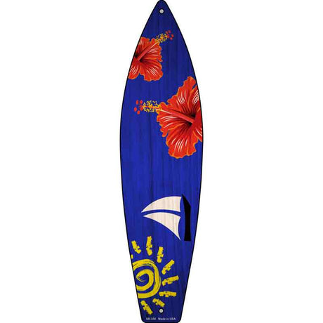 Sailboat With Big Sun Novelty Metal Surfboard Sign 17" x 4.5" (SB)