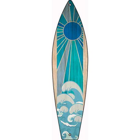 Blue Sun And Waves Novelty Metal Surfboard Sign 17" x 4.5" (SB)