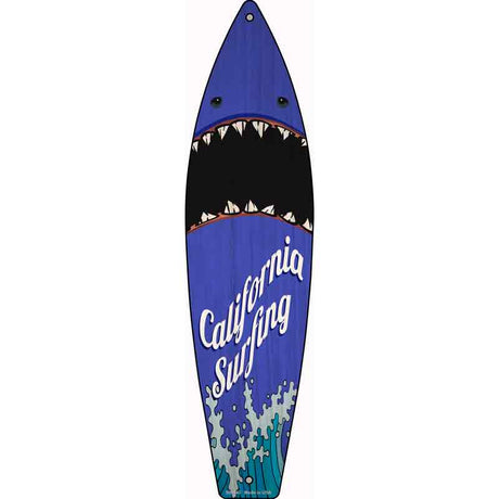 California Surfing Shark Novelty Metal Surfboard Sign 17" x 4.5" (SB)