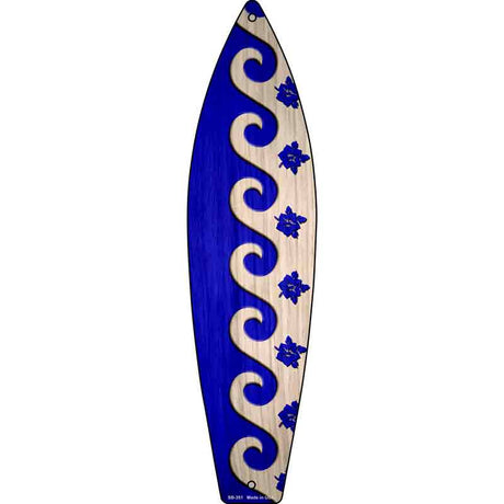 Blue Waves And Flowers Novelty Metal Surfboard Sign 17" x 4.5" (SB)