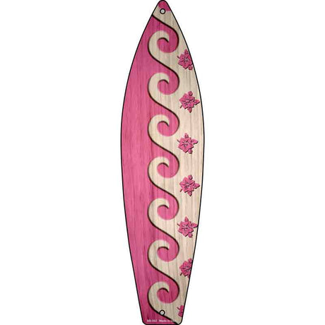 Pink Waves And Flowers Novelty Metal Surfboard Sign 17" x 4.5" (SB)