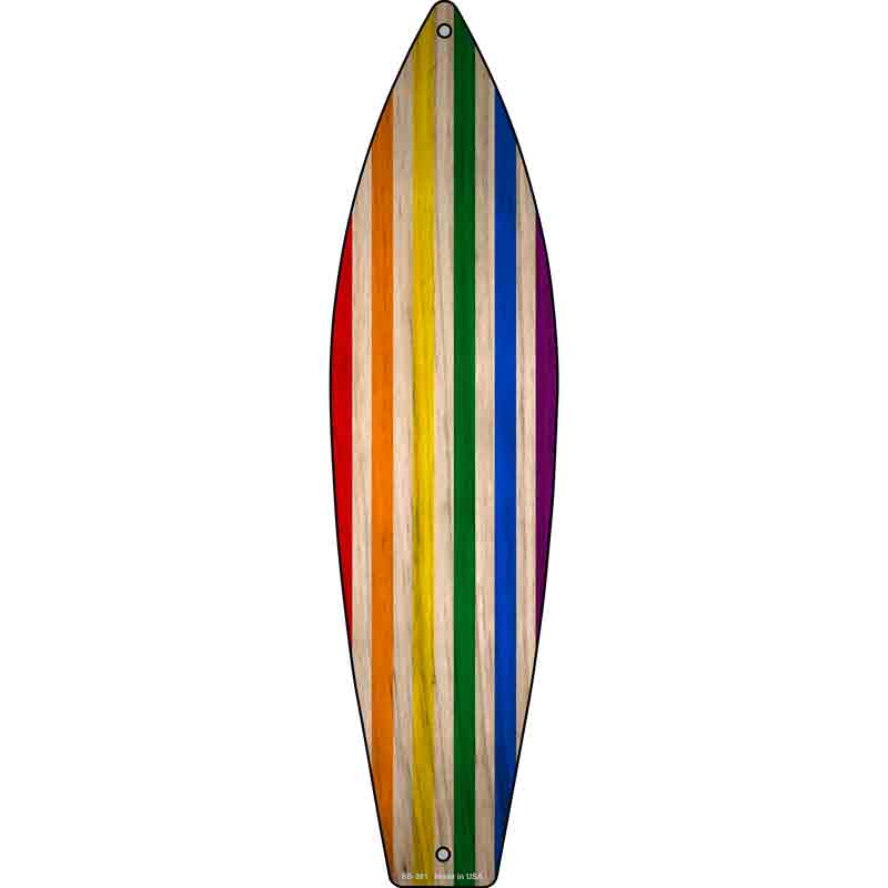 Rainbow Striped Novelty Metal Surfboard Sign 17" x 4.5" (SB)