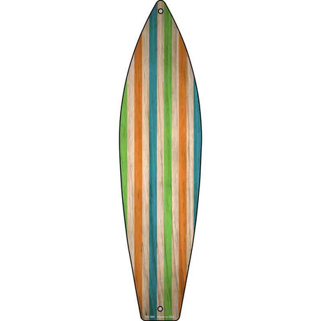 Blue Green And Orange Striped Novelty Metal Surfboard Sign 17" x 4.5" (SB)