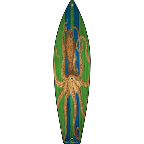 Octopus Blue Striped Novelty Metal Surfboard Sign 17" x 4.5" (SB)