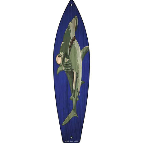 Hammerhead Shark Novelty Metal Surfboard Sign 17" x 4.5" (SB)