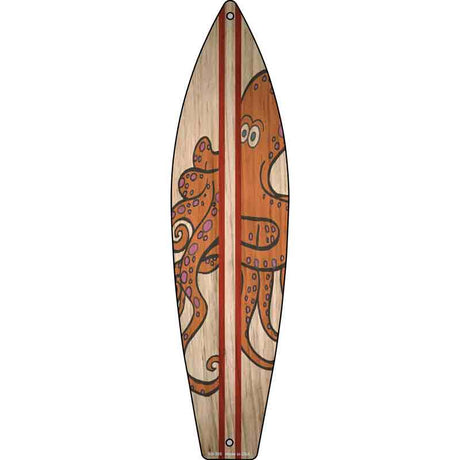 Octopus Red Striped Novelty Metal Surfboard Sign 17" x 4.5" (SB)