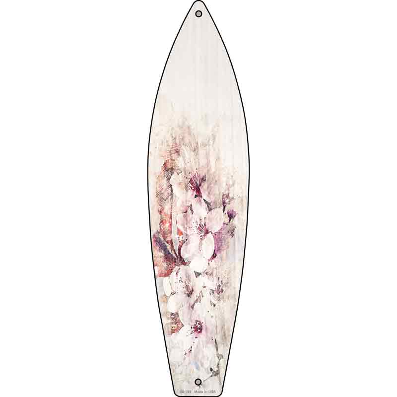 White Flowers Novelty Metal Surfboard Sign 17" x 4.5" (SB)