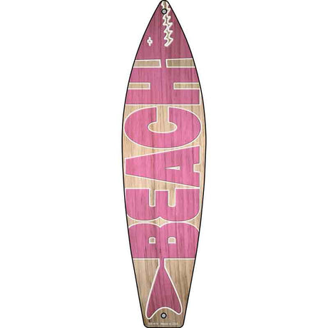 Pink Beach Novelty Metal Surfboard Sign 17" x 4.5" (SB)