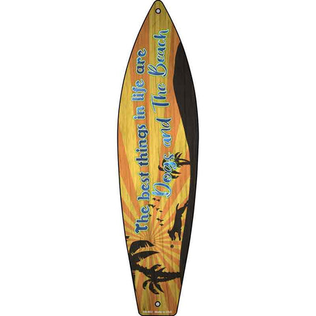 Dogs and The Beach Novelty Metal Surfboard Sign 17" x 4.5" (SB)